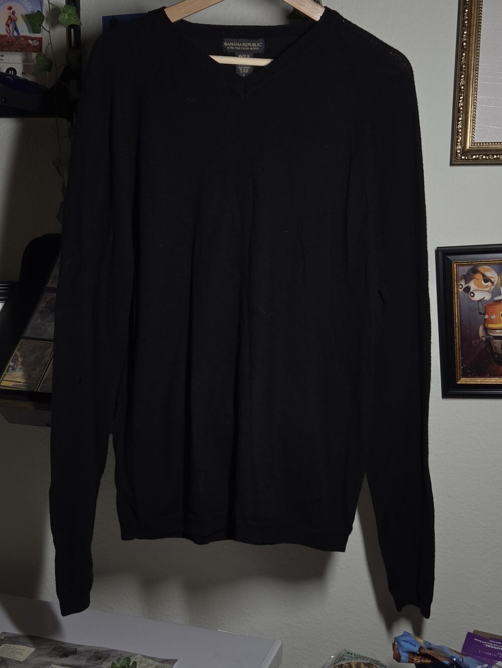 Banana Republic Extra Fine Italian Merino Wool V-Neck Sweater Men Large Flawed
